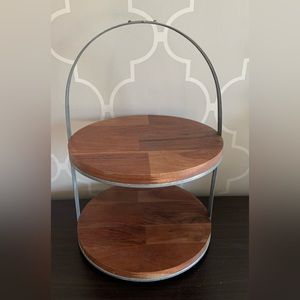 2-Tier Wood & Metal Serving Stand Brown/Silver - Hearth & Hand™ with Magnolia